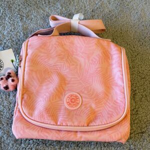 KIPLING Kichirou Insulated Lunch Bag Pink Leaf  Flourish Multi Snack Tote Charm